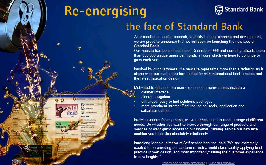 Standard Bank's newly designed website
