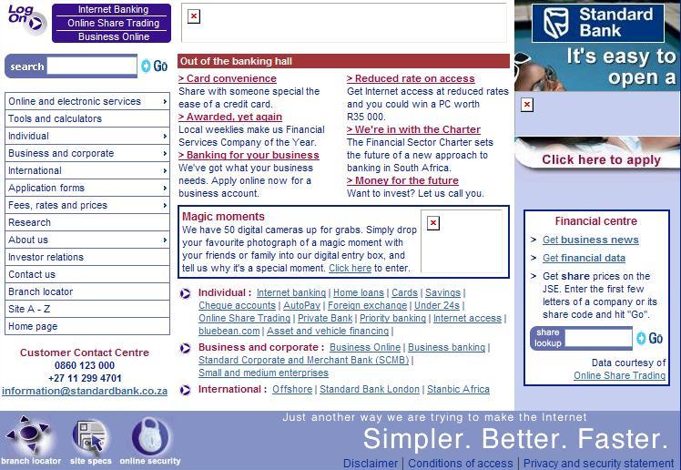 Standard bank screenshot on 31 Dec 2003
