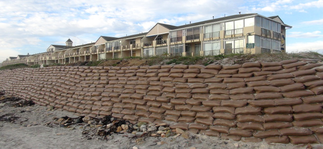 sandbags to protect the dune just in case there's a winter storm