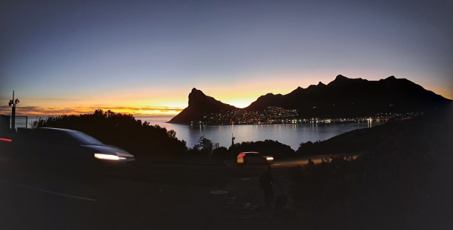 Chapmans Peak drive at night, with the Sentinel in the background