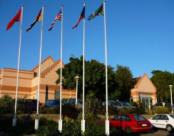 Flags in front of the City Lodge hotel in Pinelands, Cape town (South Africa)