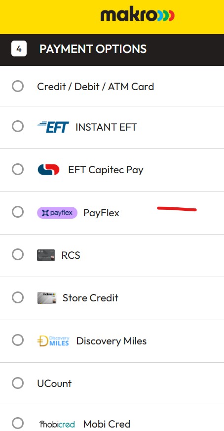 Makro payment options with Payflex