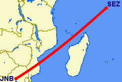 Johannesburg to Seychelles flight route