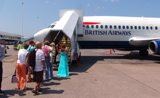 boarding a BA flight in Durban, South Africa