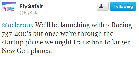 FlySafair may transition to new generation planes after start-up phase