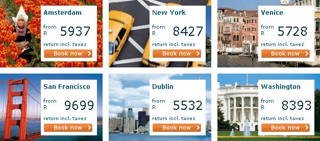 KLM flight specials from South Africa