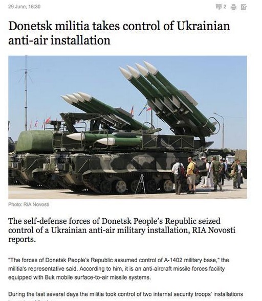 Donetsk Miitia takes control of Ukranian anti-air installation