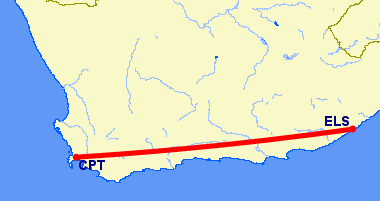 East London to Cape Town flight route