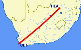 Lanseria - Cape Town flight path