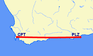 flight path from Port Elizabeth to Cape Town