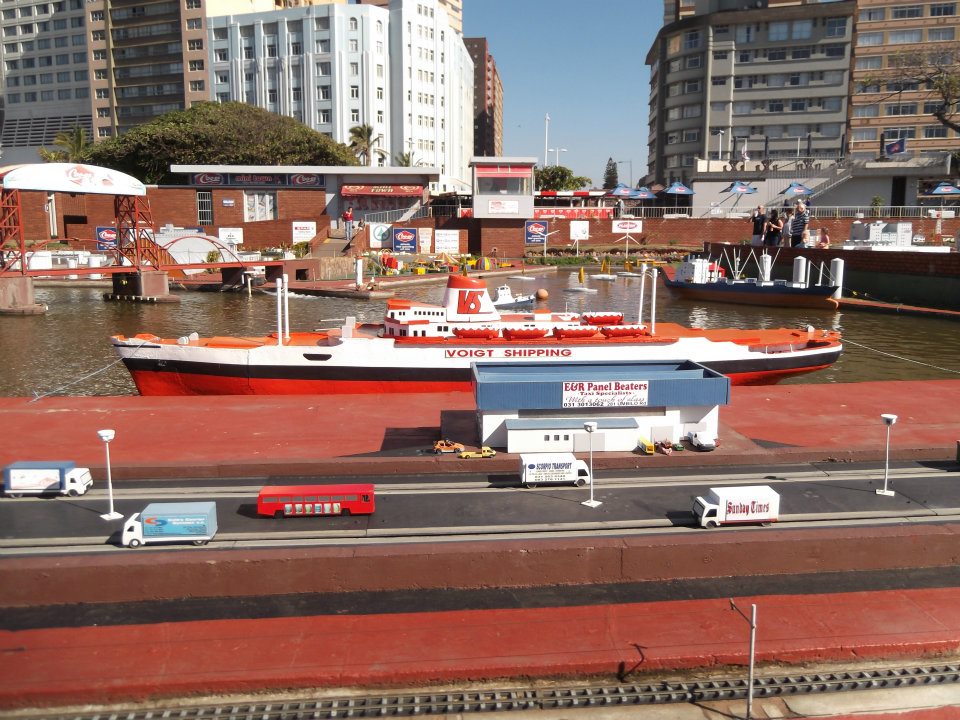 Durban Miniland, with a cruise ship and the harbour