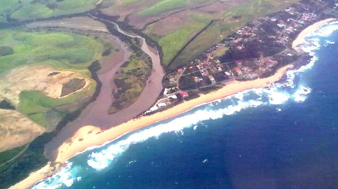 View of Tinley Manor from a plane coming in to land at Durban King Shaka, from the north
