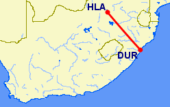 flights path from Lanseria to Durban