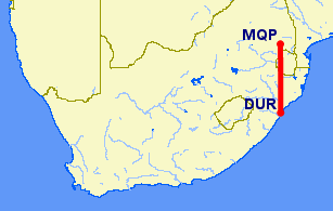 Nelspruit to Durban flight path