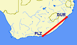 Port Elizabeth to Durban flight path