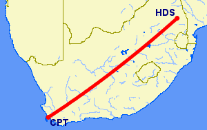 Cape Town to Hoedspruit flight path
