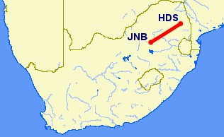 Johannesburg to Hoedspruit flight path