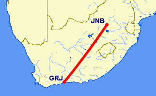 Johannesburg to George OR Tambo flight path