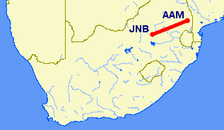 flight path from Johannesburg to Mala Mala