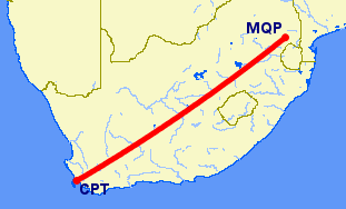 flight path from Cape Town to Nelspruit Kruger Mpumalanga International Airport