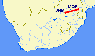 flight path from Johannesburg to Nelspruit