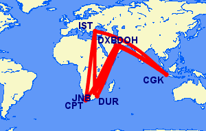Flights from South Africa to Indonesia