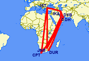 Flights from South Africa to Iran