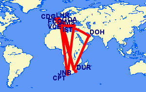 Flights from South Africa to Italy.