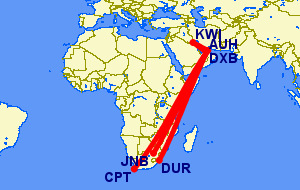Flights from South Africa to Kuwait