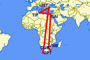 Flights from South Africa to Tripoli