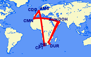 Flight routes from South Africa to Morocco