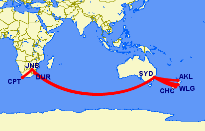 Flights from South Africa to New Zealand