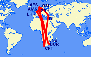 Flights from South Africa to Norway