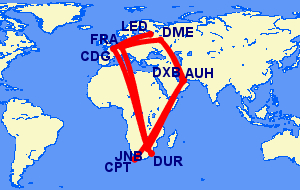 Flights from South Africa to Russia