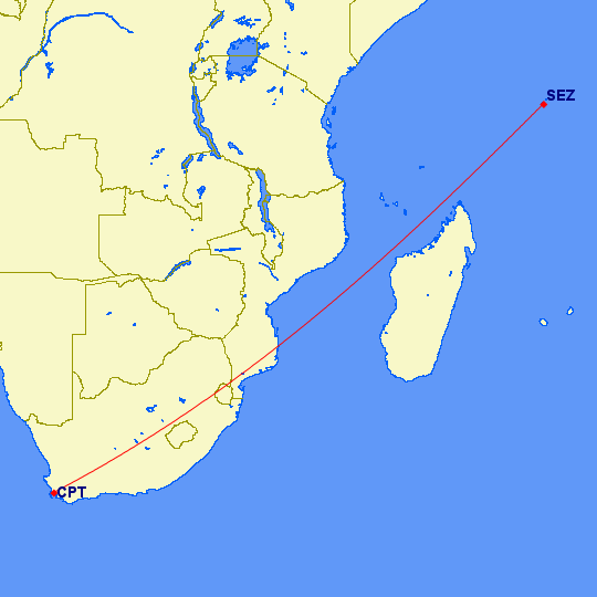 flight path from Cape Town to the Seychelles
