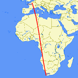 flight path from Cape Town to Paris