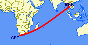 flight path from Cape Town to Bangkok