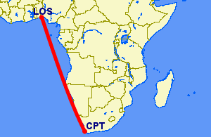 Flight path from Cape Town to Lagos