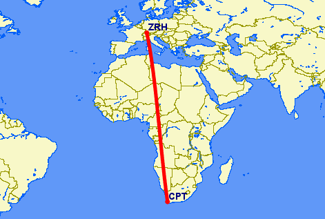 Cape Town to Zurich flight route