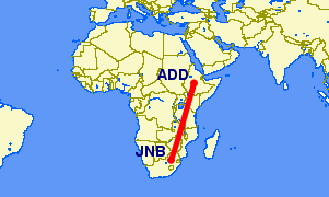 Flight path from Johannesburg to Addis Ababa