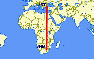 Johannesburg to Istanbul flight path