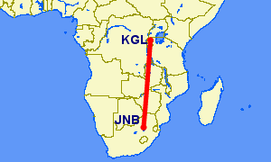 Flight path from Johannesburg to Kigali