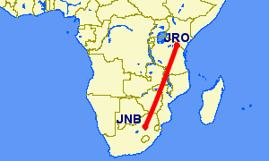 Flight path from Johannesburg to Kilimanjaro