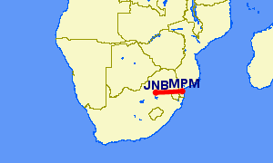 flight route from Johannesburg to Maputo