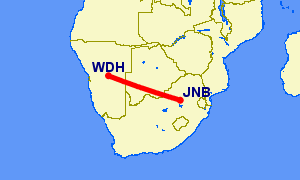flight path from Johannesburg to Windhoek