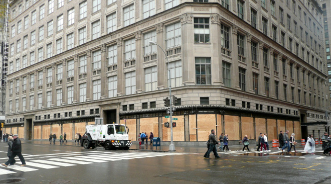 shops boarded up in New York