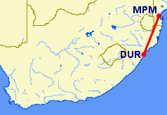 flight path from Durban to Maputo 