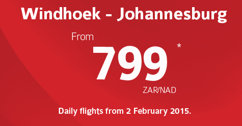 FlyAfrica flights from Windhoek to Johannesburg