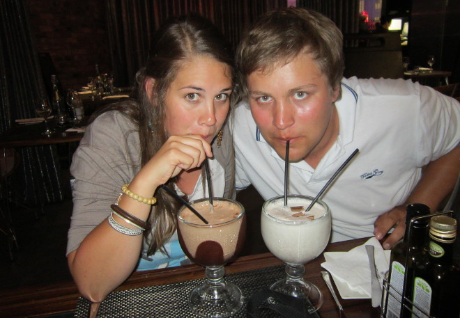 drinking milkshake