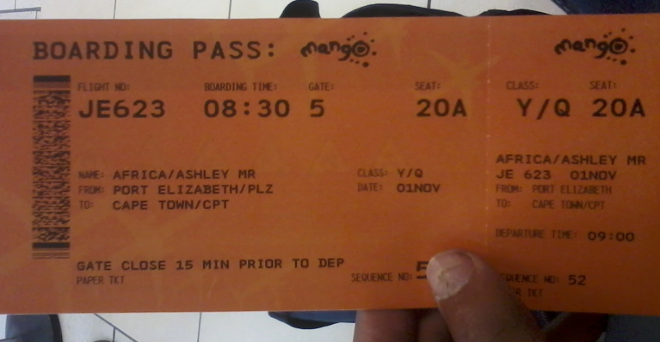 Mango Airlines boarding pass